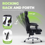 EOP Massage Office Chair, Reclining Faux Leather Chair with Heat and 6 Vibration Points, Big and Tall Executive Desk Chair with Headrest and Adjustable Footrest, Black