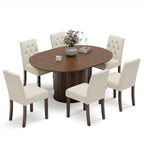 EOP 7-Piece Extendable Dining Table Set for 6, 47"-63" Wood Kitchen Table with 6 Upholstered Chairs, Space-Saving Drop Leaf Kitchen Table for Dining Room, Small Space