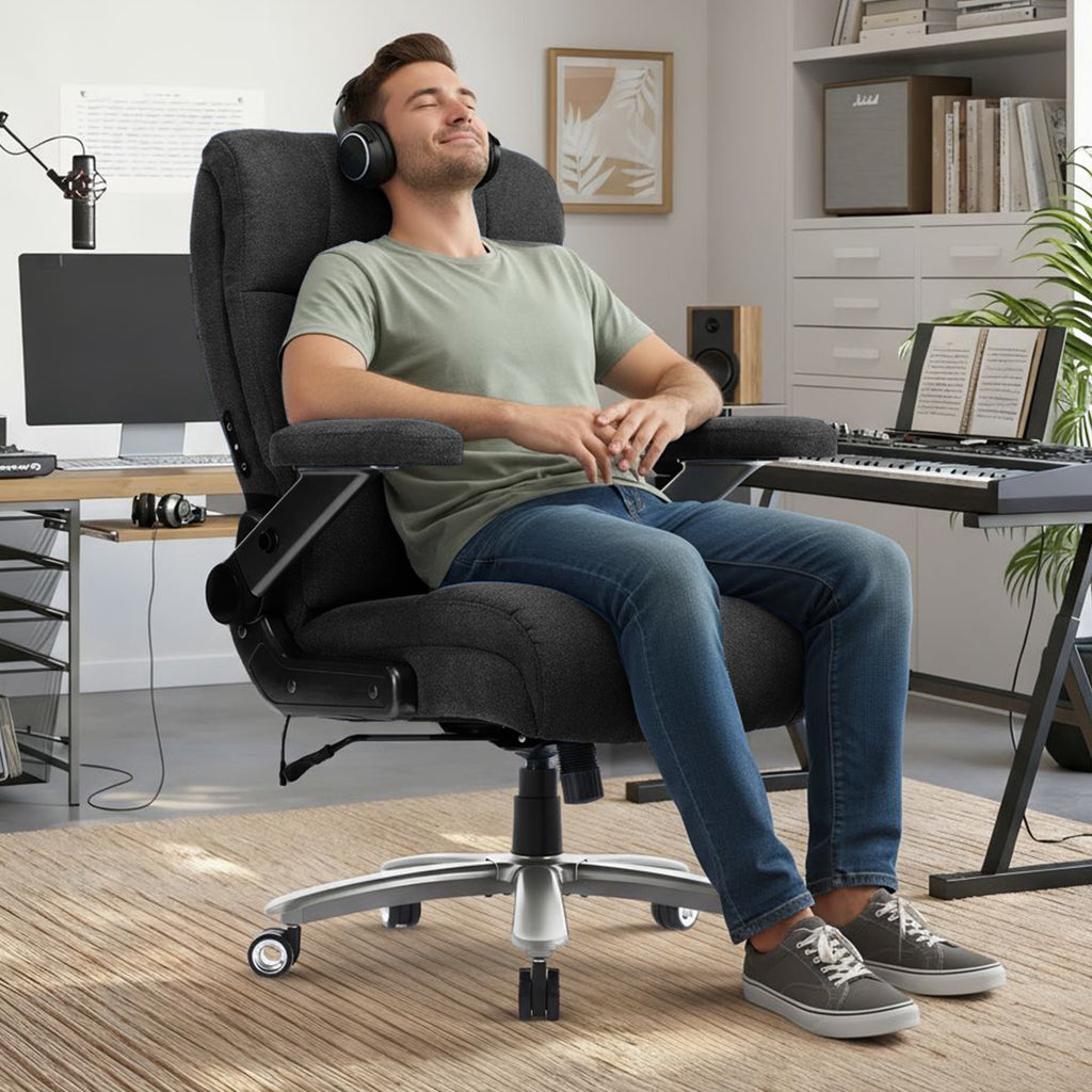 EOP Big and Tall Executive Office Chair 400lbs, High Back Ergonomic Desk Chair with Heat & Kneading Massage, Flip-Up Armrests, Black