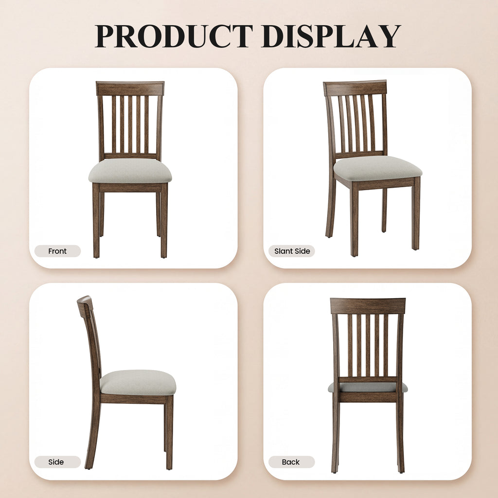 EOP Upholstered Dining Chair, Farmhouse Kitchen Wood Chairs with Backrest, Modern Fabric Padded Dining Chairs for Kitchen, Living Room