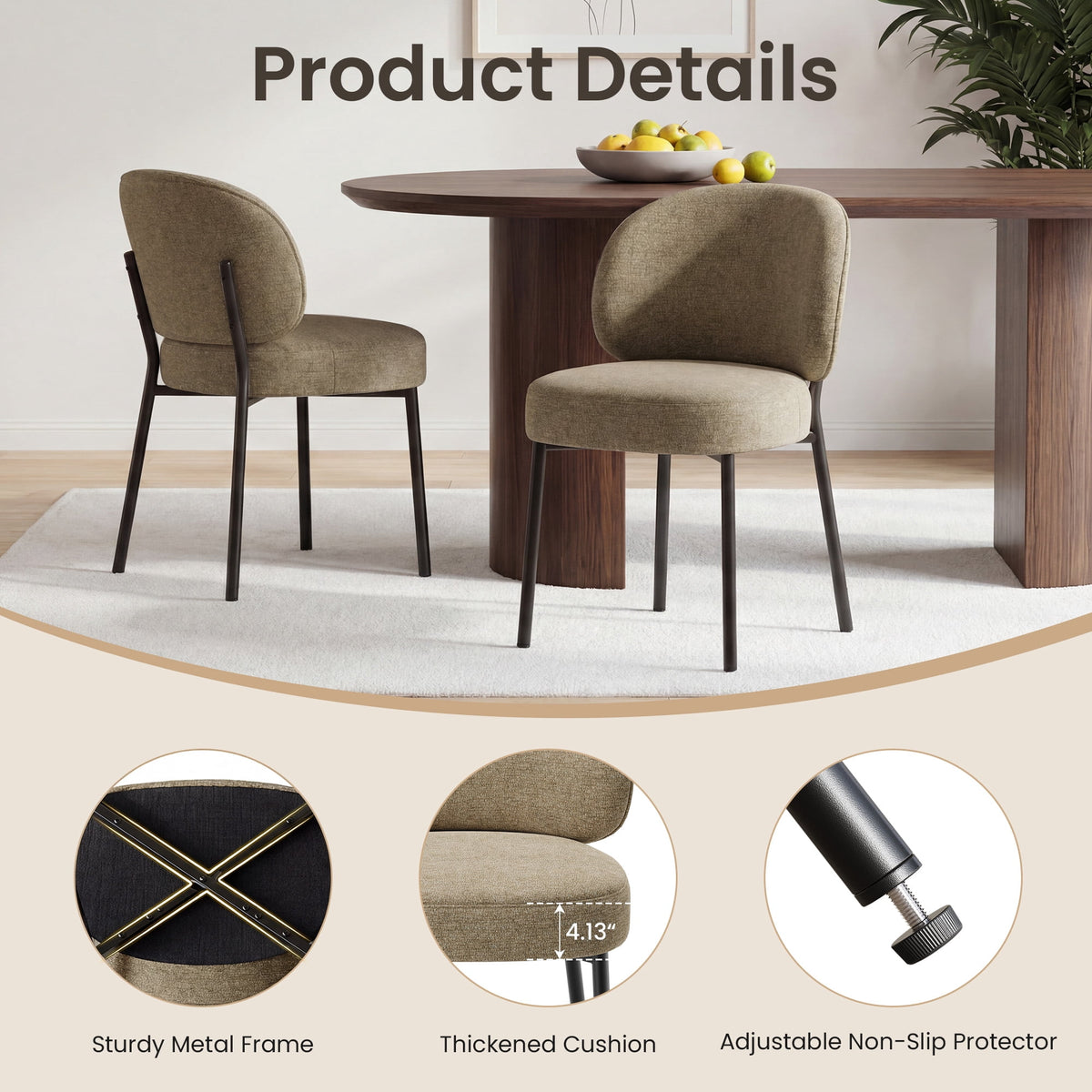 EOP Upholstered Dining Chairs Set of 4, Mid-Century Modern Dining Room Chairs with Curved Backrest and Metal Legs, Chair Kitchen for Dining Room, Camel