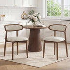 EOP Upholstered Dining Chairs Set of 2, Farmhouse Modern Fabric Wooden Dining Room Chair with Curved Back, Kitchen Side Chairs for Restaurant, Living Room, Beige