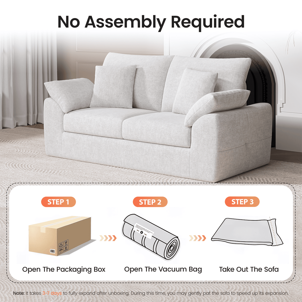 EOP 76" Wide Loveseat Sofa, 2-Seater Sofa with 4 Pillows, Upholstered Sofa Couch for Living Room and Small Spaces, Beige