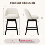 EOP 26'' Swivel Counter Height Bar Stools Set of 2, Modern Upholstered Bar Stools with Curved Back and Solid Wood Legs, Bar Chairs for Kitchen Island Home Bar, Beige
