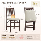 EOP Folding Dining Chairs Set of 2, Wooden Foldable Dining Room Chairs for Kitchen & Small Spaces, Mid Century Modern Upholstered Kitchen chairs, No Assembly Required, Beige