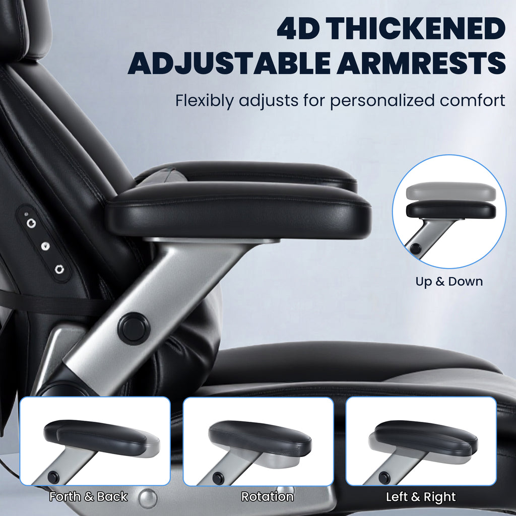 EOP Big and Tall Heated Massage Office Chair, High Back Executive Desk Chair with 4D Flip-Up Armrests & Lumbar Support for Home Office, Black